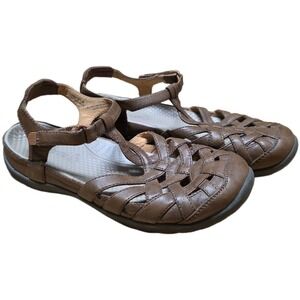 Baretraps Florrie Leather Sandals Women's Size 8.5M Brown Woven Fisherman